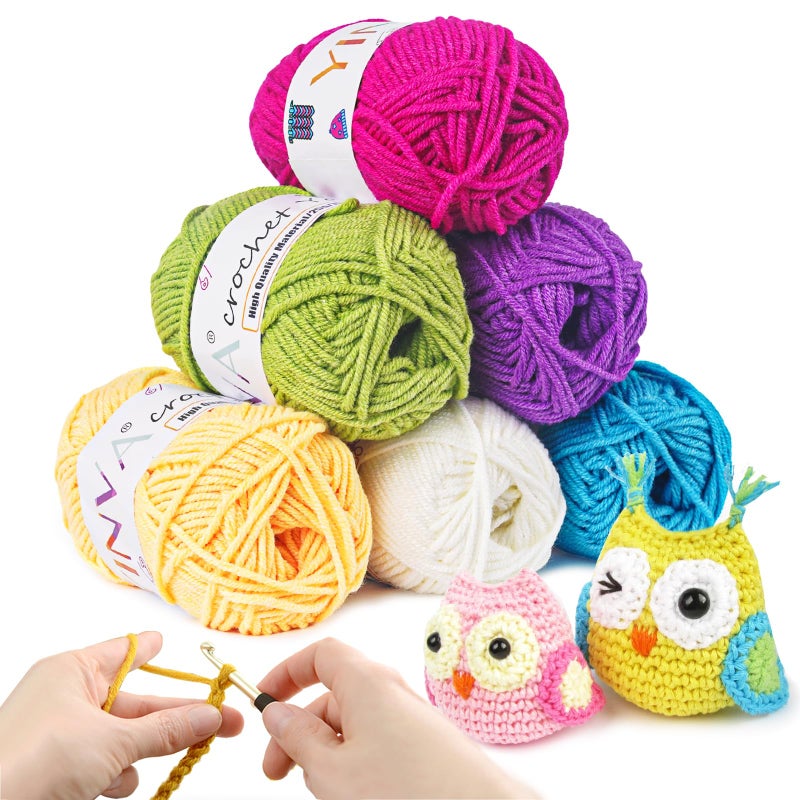 YINVA Crochet Yarn 6 Colors x 25g Acrylic Wool for Crochet  Knitting Perfect for Beginners  Crafts