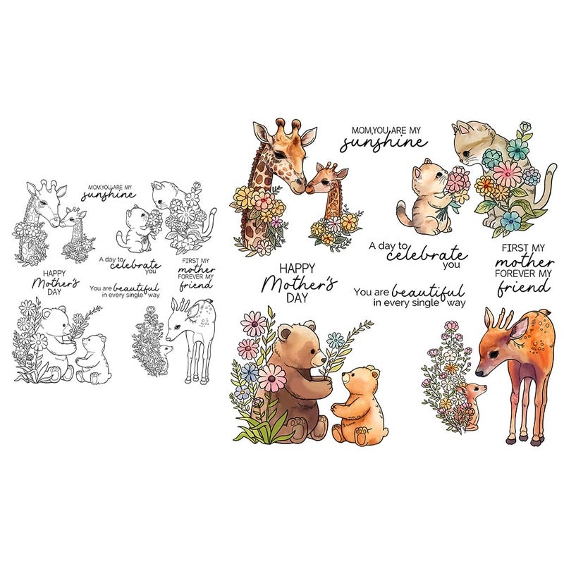 YIXUAN Love Mama Kids Animals in Spring Flowers Clear Stamp for Card Making Mothers Day DIY Scrapbooking Supplies Silicone Stamp with Plastic Envelope Bag for Albums Crafts Decor - Image 3