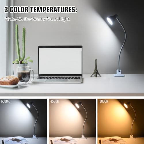 CeSunlight Clamp Desk Lamp, Clip on Reading Light, 3000K-6500K Adjustable Color Temperature, Multiple Illumination Modes, CRI>90, 6Watts (Adapter Included) - Image 2
