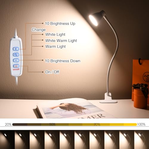 CeSunlight Clamp Desk Lamp, Clip on Reading Light, 3000K-6500K Adjustable Color Temperature, Multiple Illumination Modes, CRI>90, 6Watts (Adapter Included) - Image 3