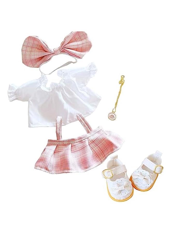 Arabest Plush Doll Clothes Set, Cute JK Uniform Set, Doll Dress Shirt Bow Necklace Shoes 5Pcs Outfits for 20cm/8 inch Soft Dolls Stuffed Animals (Pink Clothes set-20cm/8)  - Image 1