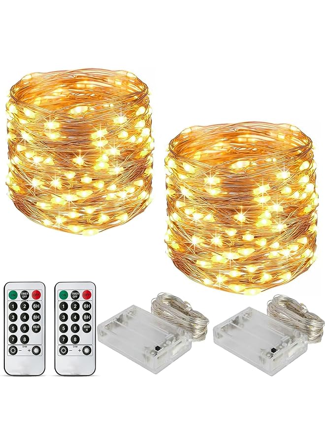 The Bros طقم من قطعتين من أضواء خيطية بطول 20 متر لكل منها - 8 أنماط من أضواء خيطية شمسية، مقاومة للماء، مناسبة لشجرة عيد الميلاد، الزفاف، حفلات، تزيين الحدائق (دافئ) - Image 1