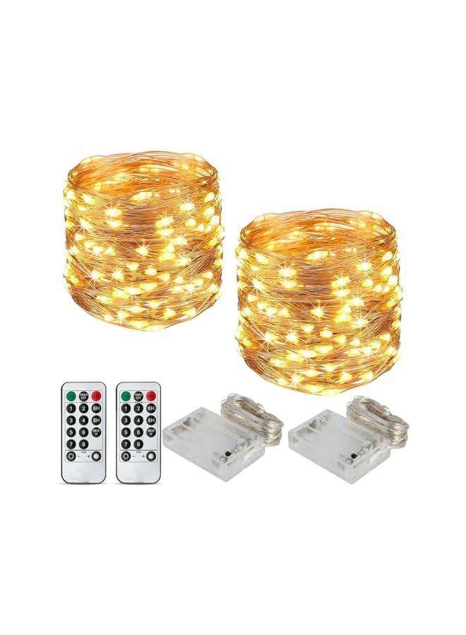 The Bros طقم من قطعتين من أضواء خيطية بطول 20 متر لكل منها - 8 أنماط من أضواء خيطية شمسية، مقاومة للماء، مناسبة لشجرة عيد الميلاد، الزفاف، حفلات، تزيين الحدائق (دافئ) - Image 2