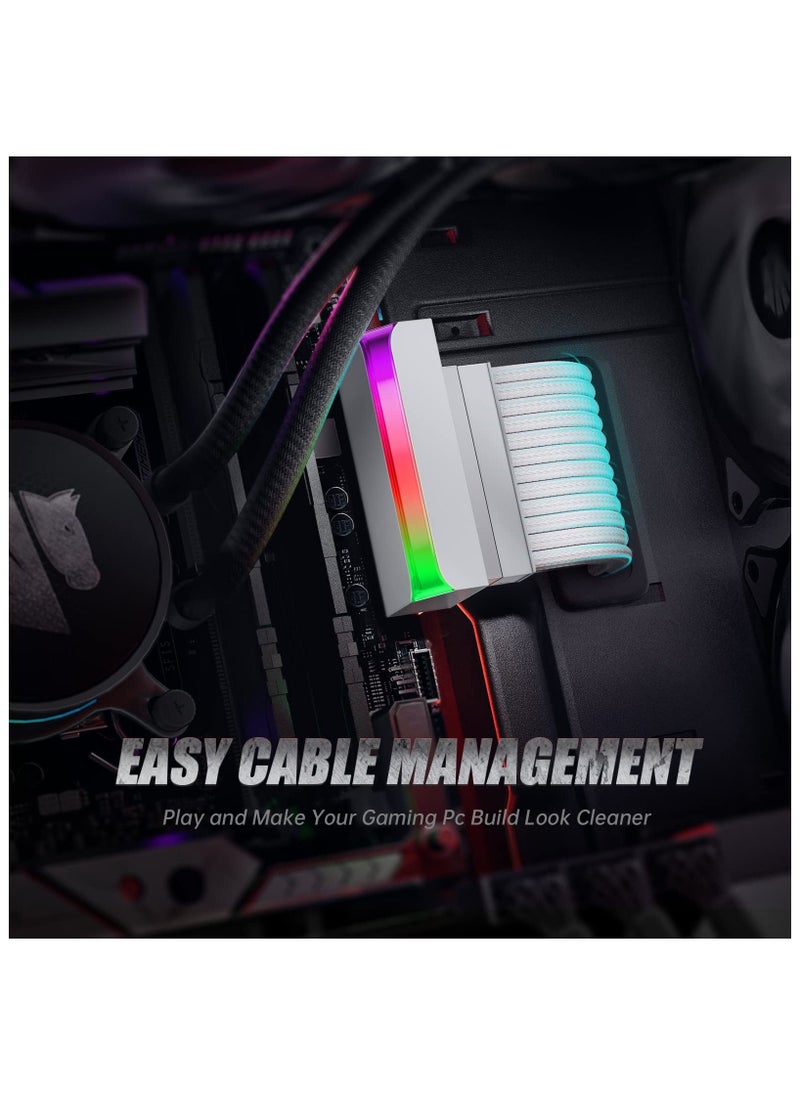 ATX 24 Pin 90 Degree Adapter, Computer Motherboard 24 Pin Female to Male Right Angle ARGB Rainbow Power Connector Supply Cable Modular DIY Mounting Accessessory with 5v 3Pin ARGB Light (White)  - Image 2