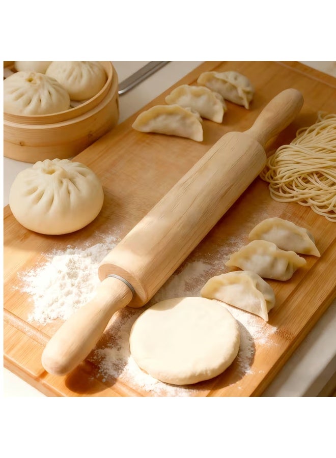 AMM Wooden Rolling Pin – Non-Slip Handle for Dough, Pizza, Pasta & Cookies - Image 1