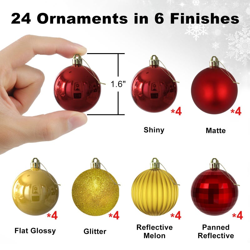 GameXcel Red & Gold 1.6"" Small Christmas Balls Christmas Tree Decoration Ornaments Shatterproof Hanging Balls for Birthday Halloween Holiday Wedding Decorations Set of 24pcs - Image 2