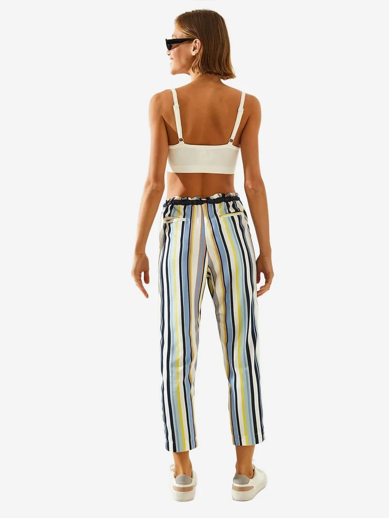 Bianco Lucci LUCCI Striped Elastic Waist Carrot Pants