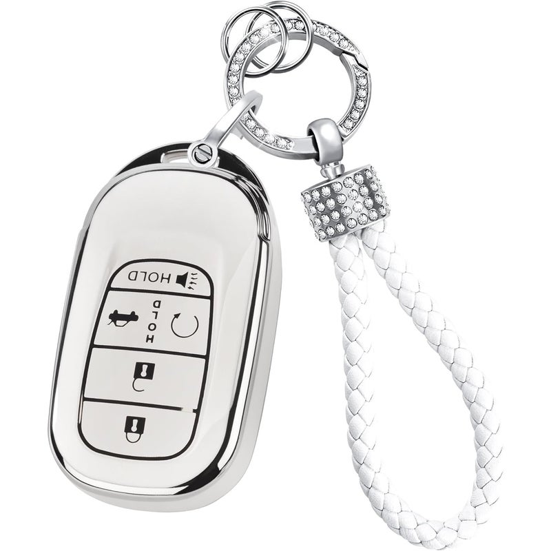 'S Test Model Silver-Edged Car Key Case Bag With Diamond-Encrusted Braided Rope Car Key Chain Pendant Case - Image 4