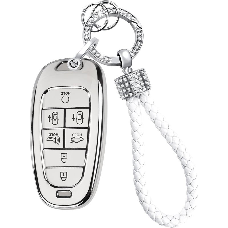 'S Test Model Silver-Edged Car Key Case Bag With Diamond-Encrusted Braided Rope Car Key Chain Pendant Case - Image 3
