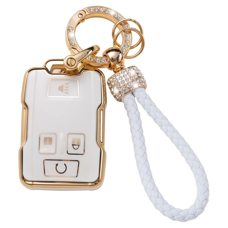 'S Test Model Silver-Edged Car Key Case Bag With Diamond-Encrusted Braided Rope Car Key Chain Pendant Case - Image 5