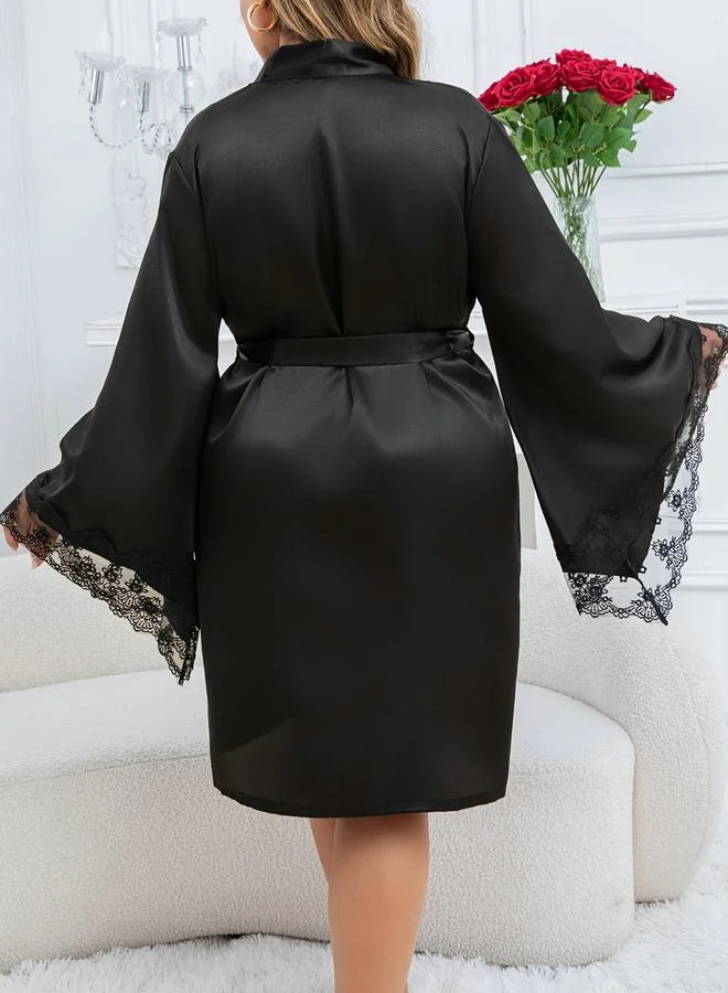 Take Two  Plus Size Lace Trim Robe for Women | Best Price UAE