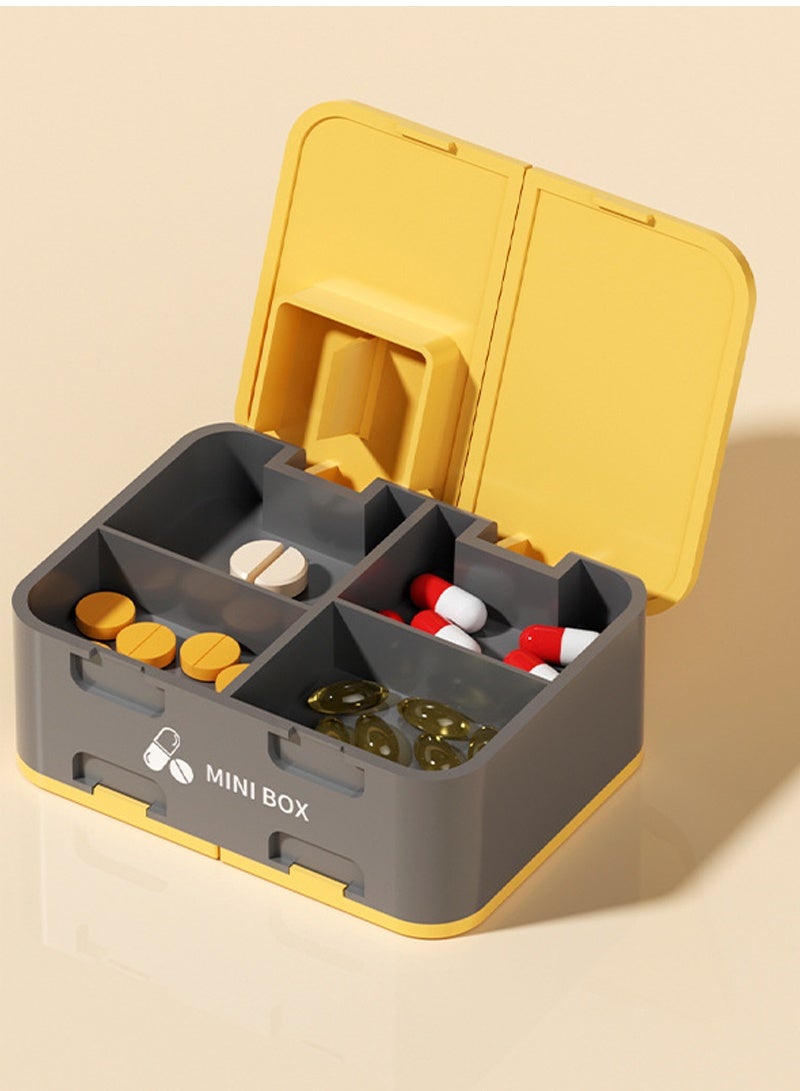 lebonaer Pill Organizer Airtight Pill Box with dispenser Large Pill Dispenser Home Travel Supplement Holder Portable Vitamin Sorter Jumbo Size 8 Compartment Airtight Vitamin Container Daily Medicine (Black&Yellow) - Image 2