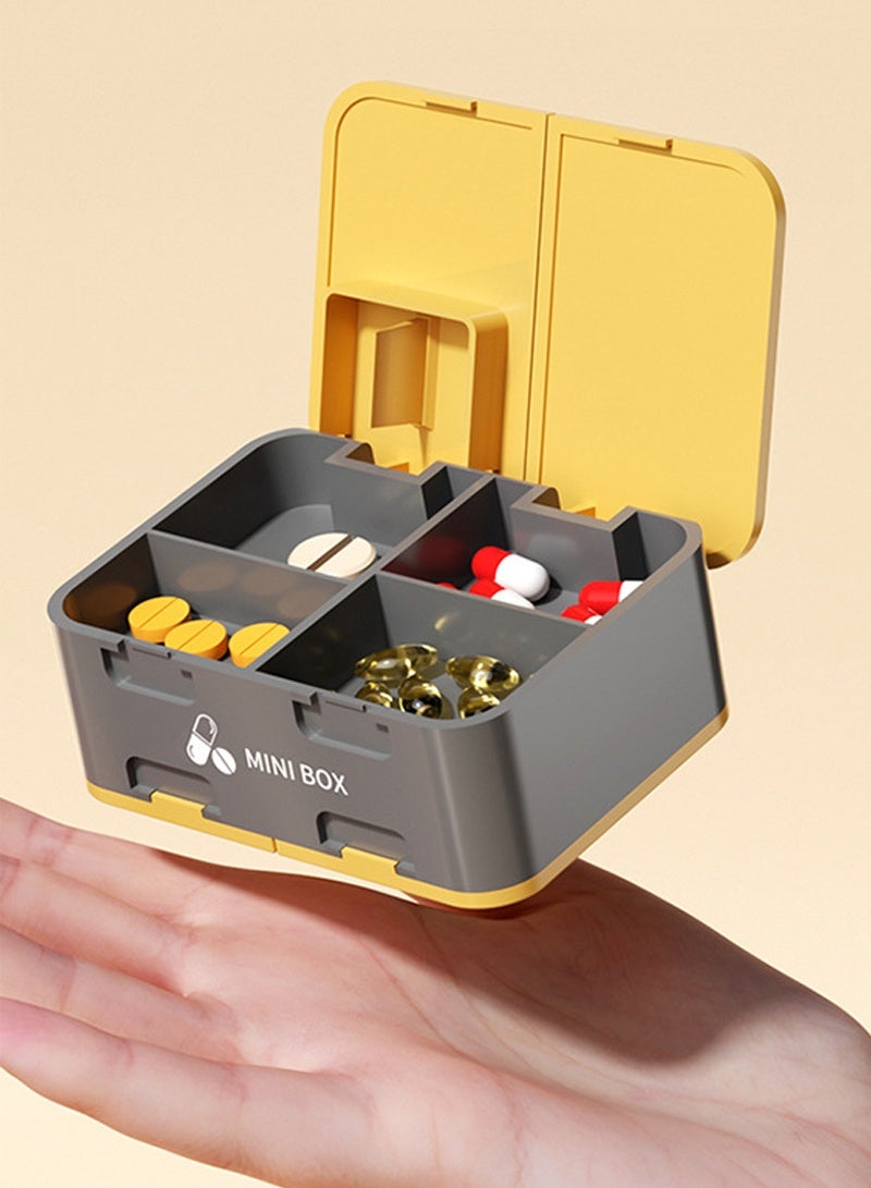 lebonaer Pill Organizer Airtight Pill Box with dispenser Large Pill Dispenser Home Travel Supplement Holder Portable Vitamin Sorter Jumbo Size 8 Compartment Airtight Vitamin Container Daily Medicine (Black&Yellow) - Image 4