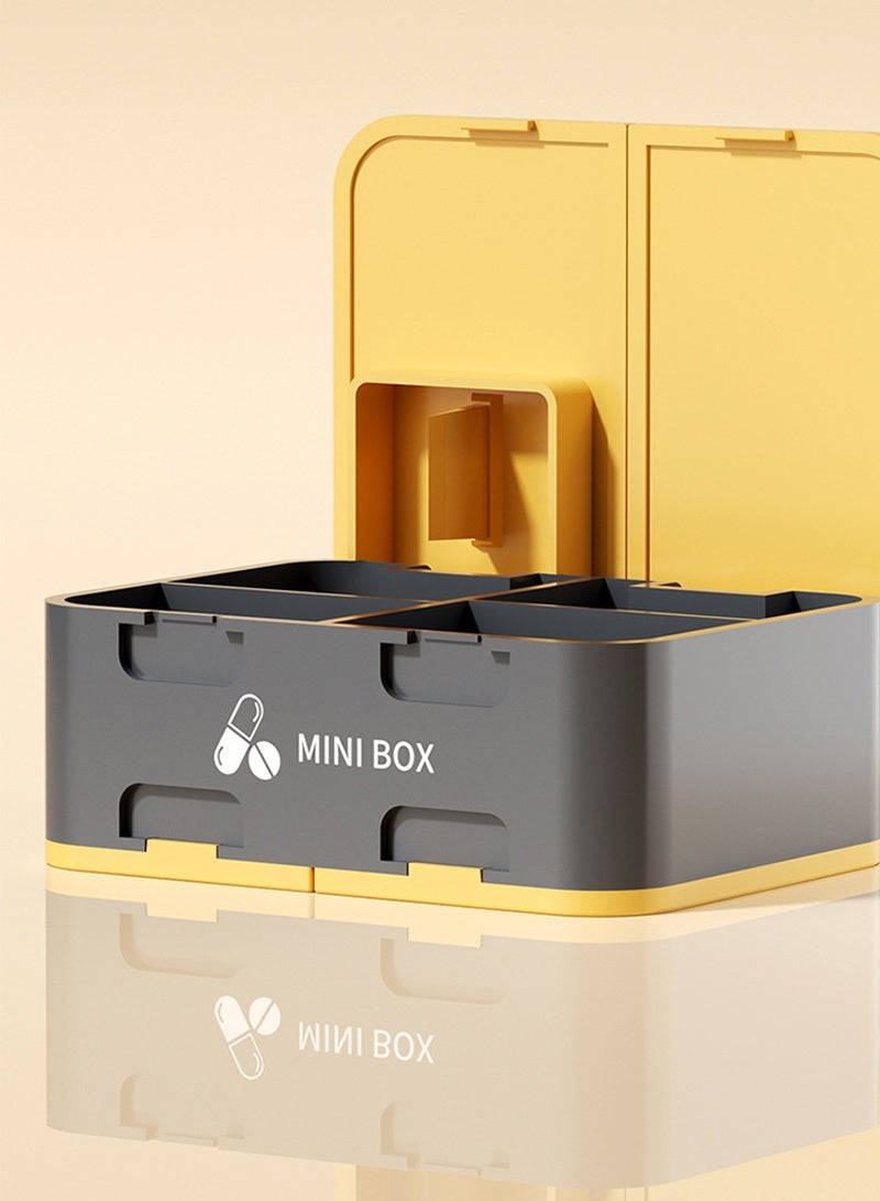 lebonaer Pill Organizer Airtight Pill Box with dispenser Large Pill Dispenser Home Travel Supplement Holder Portable Vitamin Sorter Jumbo Size 8 Compartment Airtight Vitamin Container Daily Medicine (Black&Yellow) - Image 5