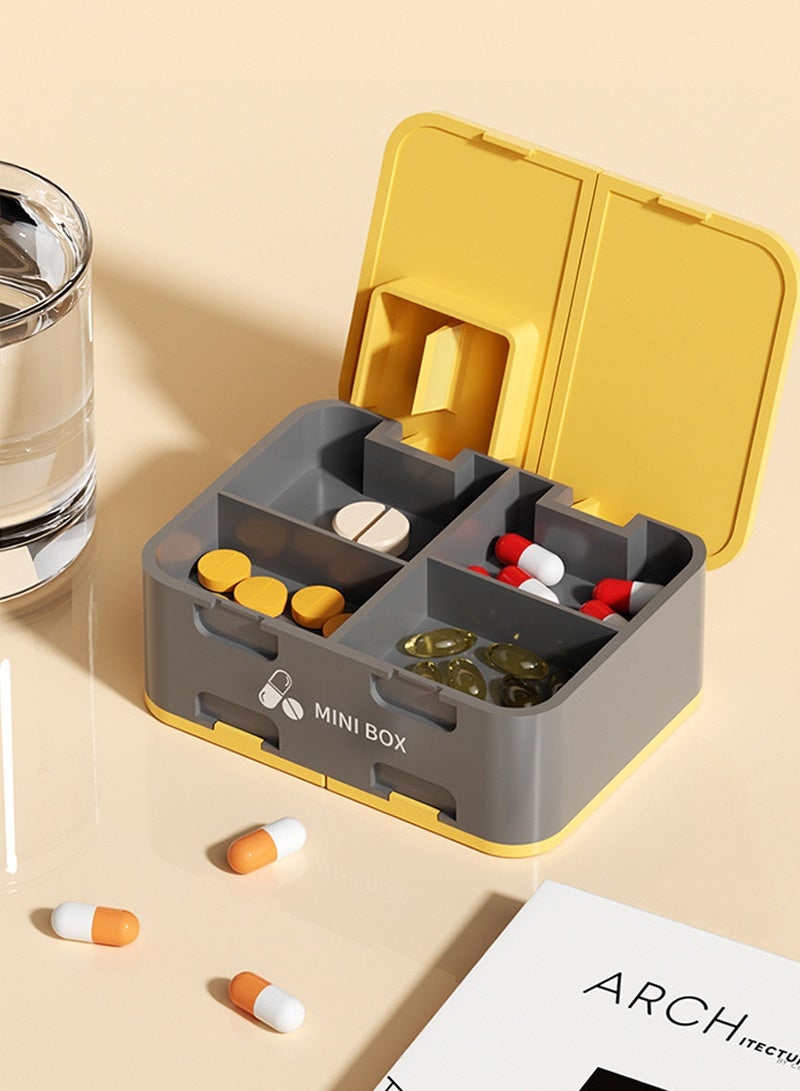 lebonaer Pill Organizer Airtight Pill Box with dispenser Large Pill Dispenser Home Travel Supplement Holder Portable Vitamin Sorter Jumbo Size 8 Compartment Airtight Vitamin Container Daily Medicine (Black&Yellow) - Image 3