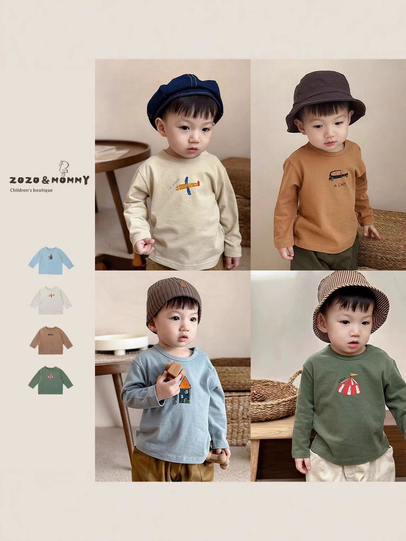100% Pure Cotton Children'S Cartoon Base Layer New Style Boys And Girls Trendy Printed Toddler Fun Long-Sleeve T-Shirt Casual - Image 2