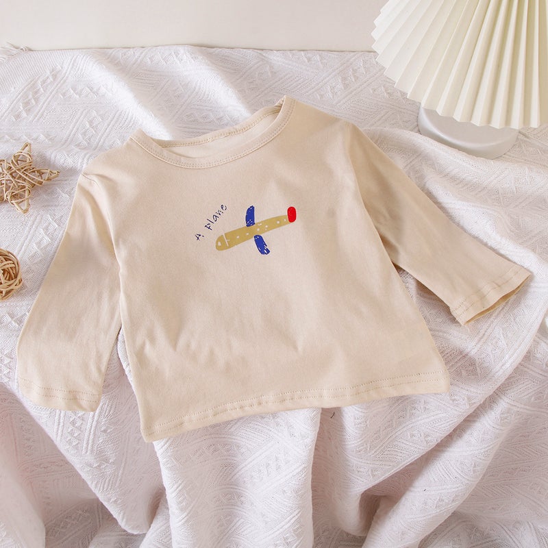 100% Pure Cotton Children'S Cartoon Base Layer New Style Boys And Girls Trendy Printed Toddler Fun Long-Sleeve T-Shirt Casual - Image 1