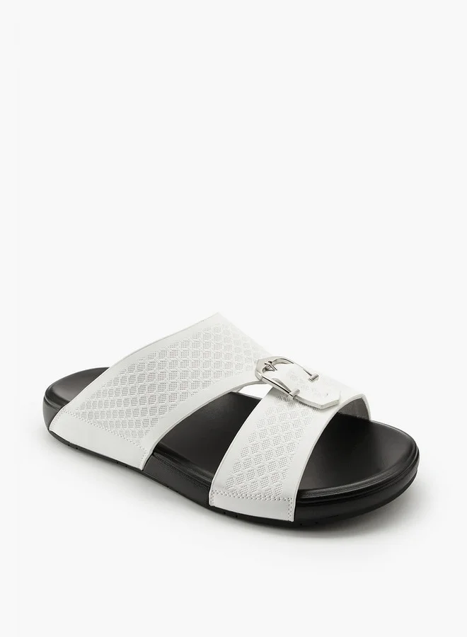 DUCHINI Men's Buckle Accent Arabic Slip-On Sandals