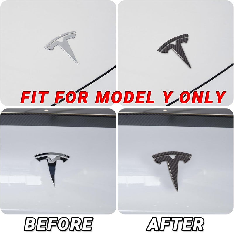 Nanaholy ملصقات شعار Nanaholy لسيارة Tesla Model Y، مجموعة من 3 قطع لسيارة Tesla Model Y 2023 2022 2021 2020، ملصق غطاء شعار Tesla، أسود-نمط ألياف الكربون كل ظرف - Image 4