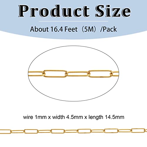 Andblue 16.4 Feet Necklace Chains for Jewelry Making, Gold Plated Stainless Steel Chains Bulk for DIY Necklace Bracelet Pendant Supplies - Image 2