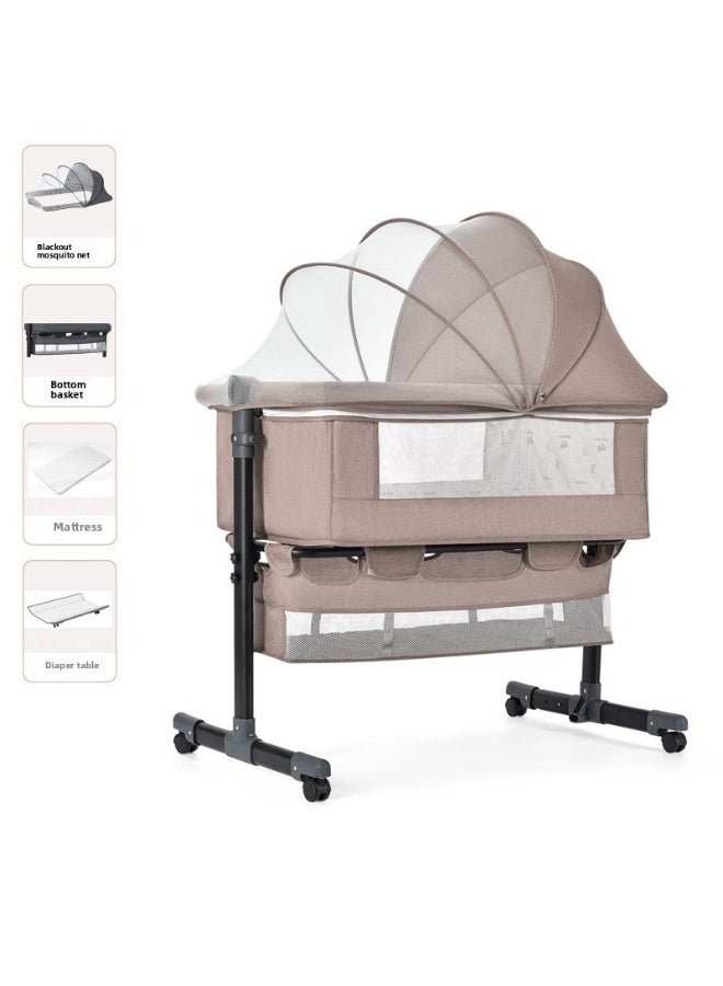 ORiTi Baby Crib Splicing Large Bed Multifunctional Baby Bed Foldable And Mobile Newborn Crib Portable Bb Bed - Light Pink - Image 1