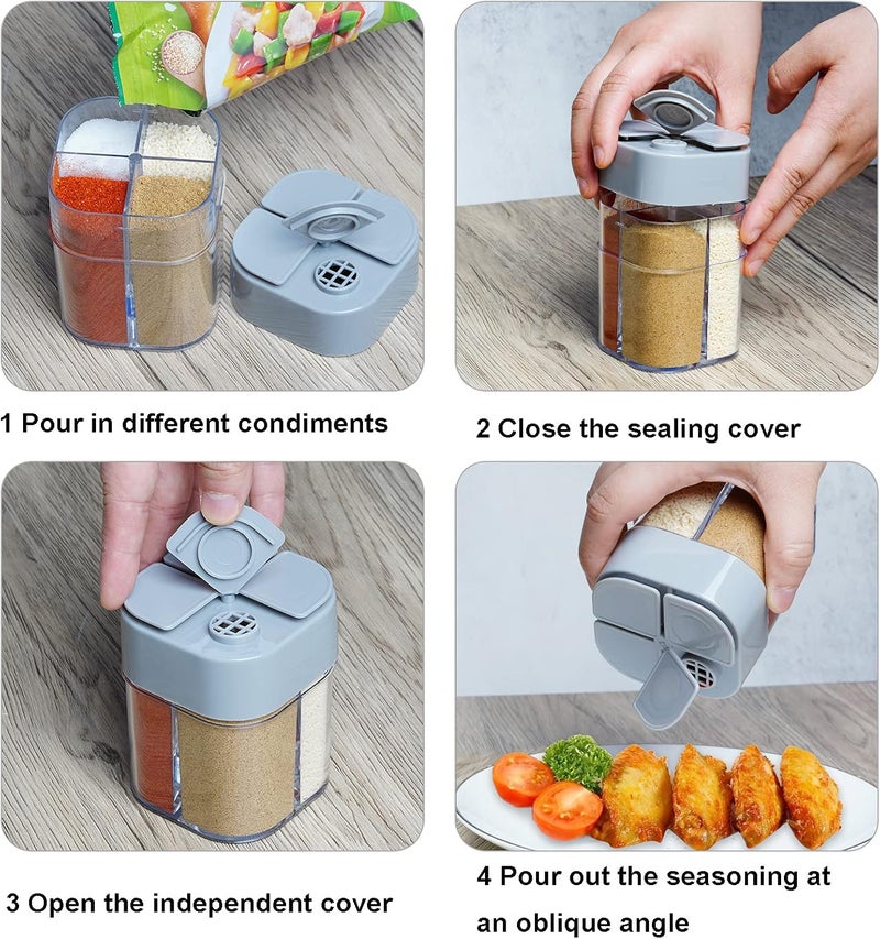 Miayon 2 Pack 4 in 1 Spice Container Salt and Pepper Shaker Transparent Seasoning Shaker Can Filter Lumps Spice Jars for Home Restaurant Camping Travel Cooking BBQ - Image 5