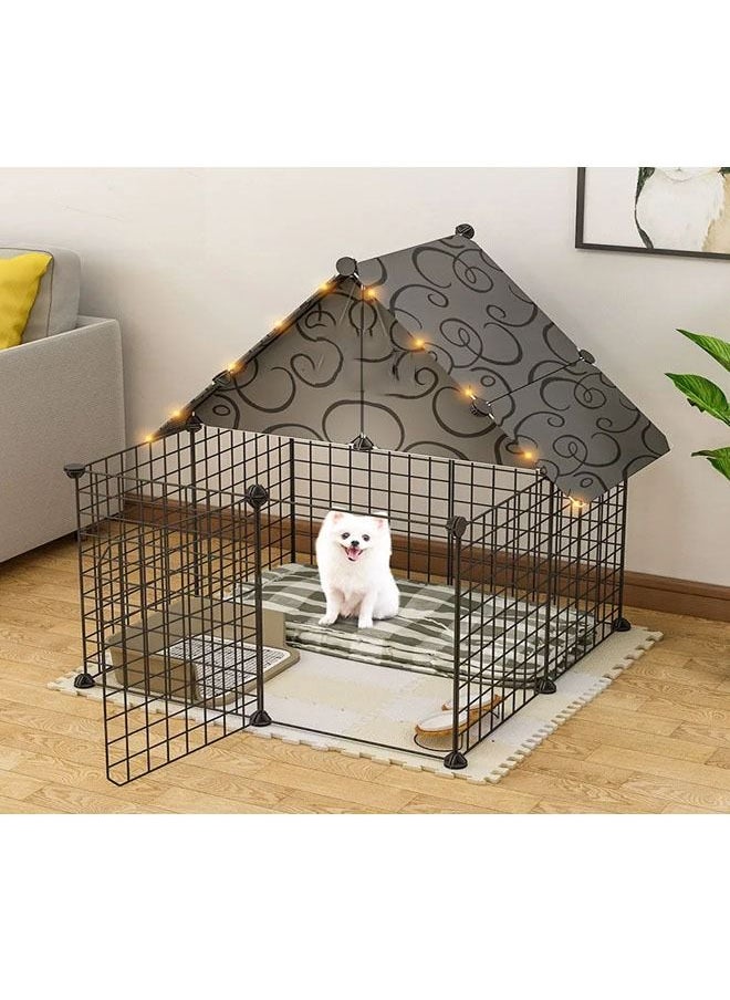 HQ-GAMING - Dog Play Pens for Indoor Dog Puppy Cat Pen Small Animal Cage Indoor Portable Metal Wire Yard Fence  for Small Animals Rabbits Kennel Crate Fence Tent Black(Without light strings) - Image 1