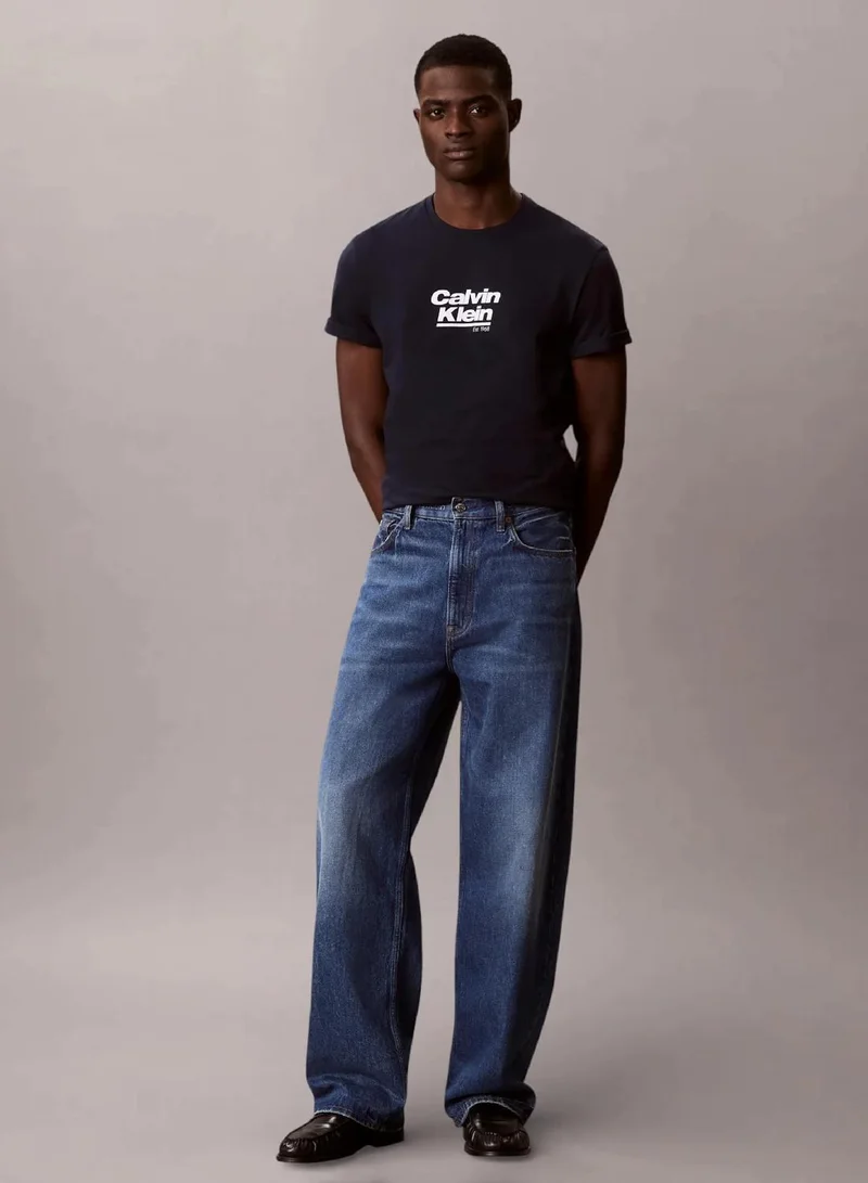 Calvin Klein Dark Sapphire Logo Graphic Crew Neck T-Shirt for Men | Best Price UAE
