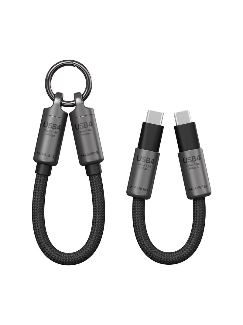 Hagibis USB4 Cable Portable Keychain 05ft 80Gpbs 240W 8K60Hz Short C to C Cable Lanyard TypeC Cable for iPhone 17 16 15 Pro Max iPad Pro Thunderbolt 543 External SSD Grey - Image 2