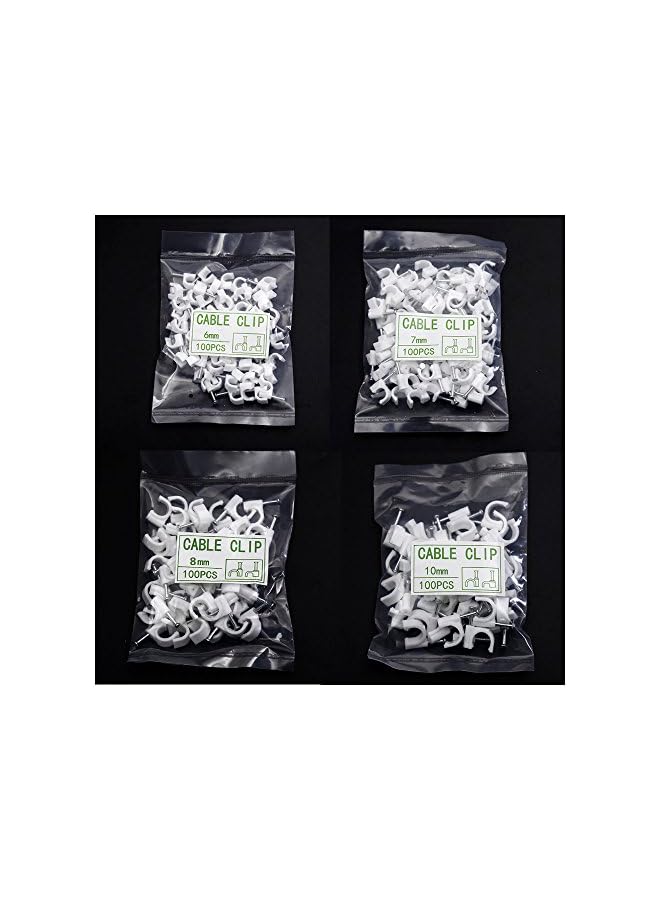 promass 400 Pcs Multiple Models Premium Plastic Round Cable Wire Clips with The Nails, White Plastic Cable Circle Clips Cable Management RG6 RG59 CAT5 CAT6 RJ45-4 Size 6mm / 7mm / 8mm / 10mm - Image 4