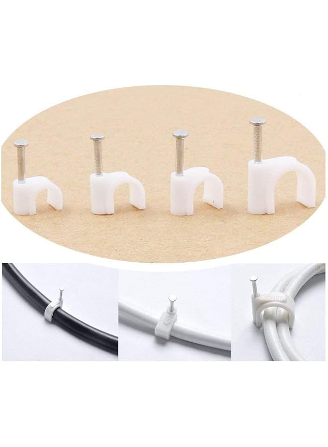 promass 400 Pcs Multiple Models Premium Plastic Round Cable Wire Clips with The Nails, White Plastic Cable Circle Clips Cable Management RG6 RG59 CAT5 CAT6 RJ45-4 Size 6mm / 7mm / 8mm / 10mm - Image 1