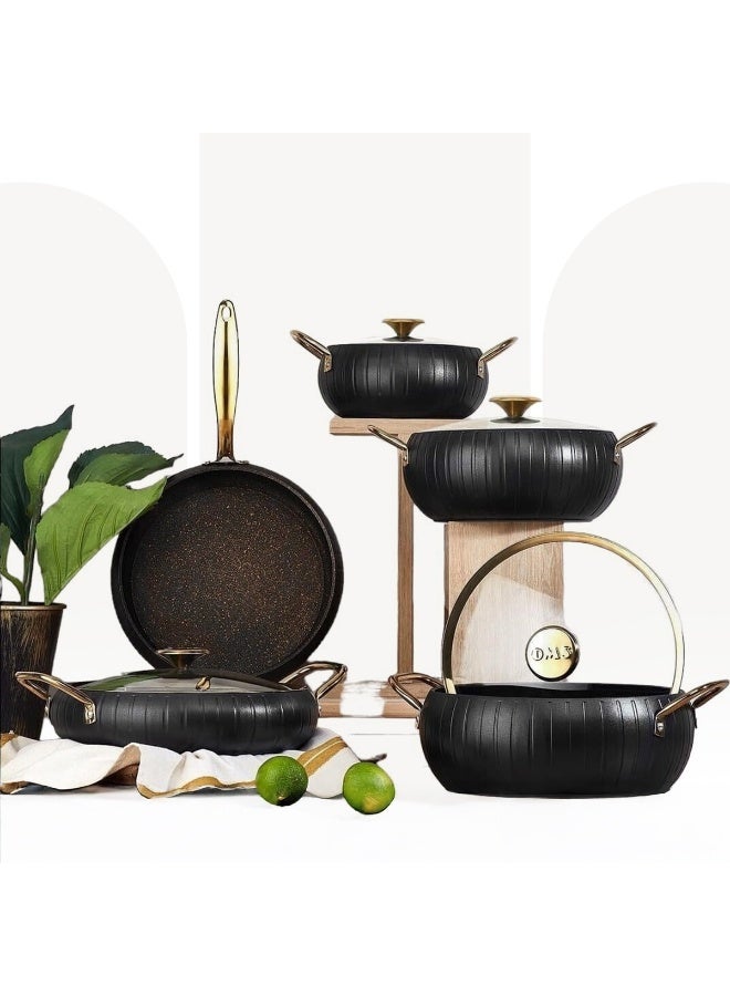 OMS 3529 | طقم أواني طهي ميريديان جرانيتيك أسود 9 قطع