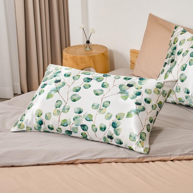 EXQ Home EXQ Home Satin Pillowcase for Hair and Skin Pillow Cases King Size Pillow Case Set of 2 Satin Pillow Covers with Envelope Closure Ink Leaf (20""x36"")  - Image 2
