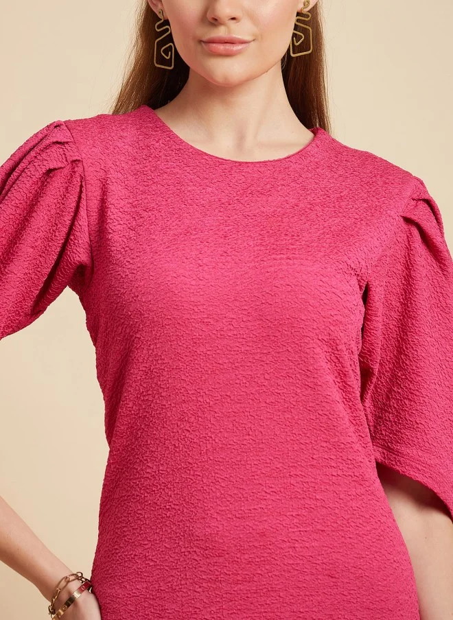 مينت ستريت Pink Puff Sleeve Sheath Dress for Women