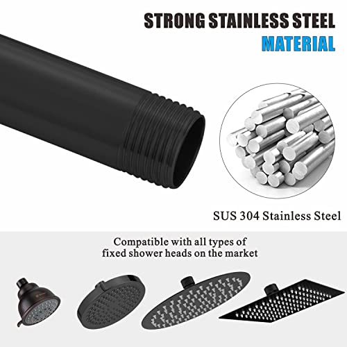 Voolan 13 Inch Shower Head Extension Arm with Flange, S Shaped Shower head Riser Pipe, Stainless Steel Long Goose Neck Curve Standard 1/2" Connection (Black) - Image 2