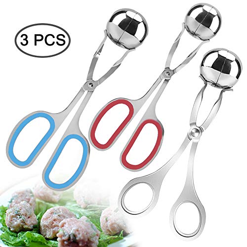 AIFUDA 3 Pcs Stainless Steel Meat Ballers, AIFUDA Nonstick Meatball Scoop Ball Maker Ice Tongs for Cake Pop, Ice Cream Scoop, Fruit, Cookie Dough, Melon - Image 2