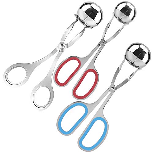AIFUDA 3 Pcs Stainless Steel Meat Ballers, AIFUDA Nonstick Meatball Scoop Ball Maker Ice Tongs for Cake Pop, Ice Cream Scoop, Fruit, Cookie Dough, Melon - Image 1