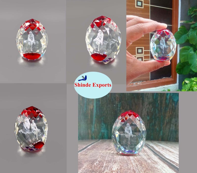 SHINDE EXPORTS shirdi sai Baba Idol for car Dashboard/Crystal Statue 2.5 inches (RED) - Image 2