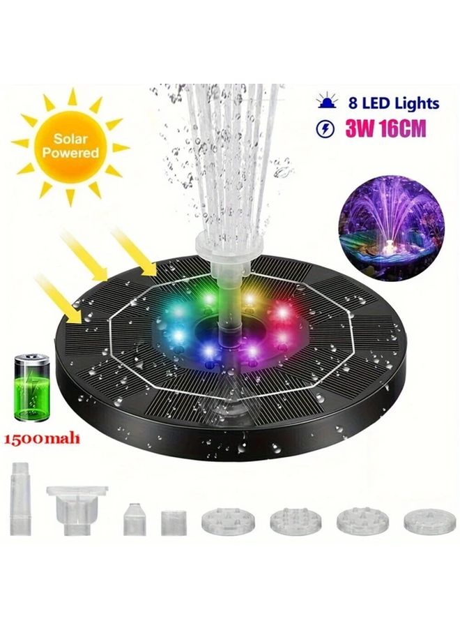 Black Solar Fountain Pump With Lights For Garden Pond Pool Outdoor Decor - Image 2