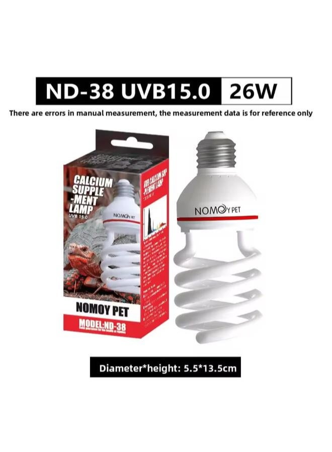 NomoyPet مصباح الزواحف NOMOYPET ND-38 UVB 15.0 – (13 واط / 26 واط) – مصباح عالي الإخراج للأشعة فوق البنفسجية UVB ومكمل للكالسيوم للزواحف والبرمائيات - Image 3