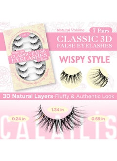 Calailis False Eyelashes Natural Look Fake Lashes Wispy 3D Fluffy False Lashes Faux Mink Fake Eyelashes Cat Eye Lashes Soft And Reusable Strip Lashes 7 Pairs (Wis02)  - Image 2