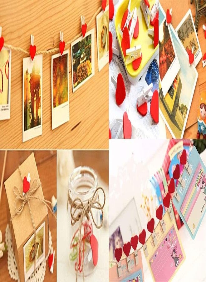 Prescent Pack of 20 Mini Red Heart Wooden Photo Paper and Multipurpose Clips with String - Image 3