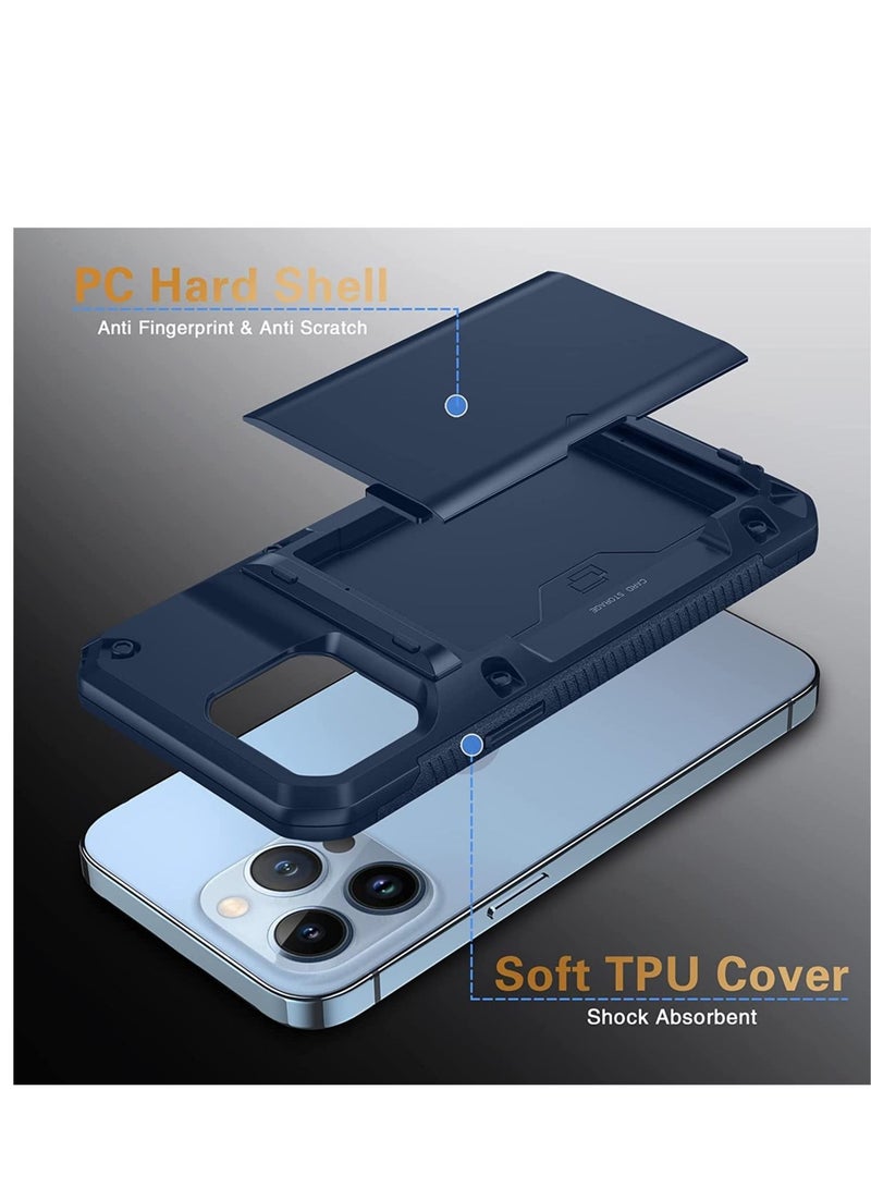 Captaintech Compatible with iPhone 13 Pro Max Case Protective Wallet Cover with Screen Protector x2 Semi Auto Hidden Card Slot Military Grade Drop Protection iPhone 13 Pro Max Case with Card Holder 6.7" - Image 5