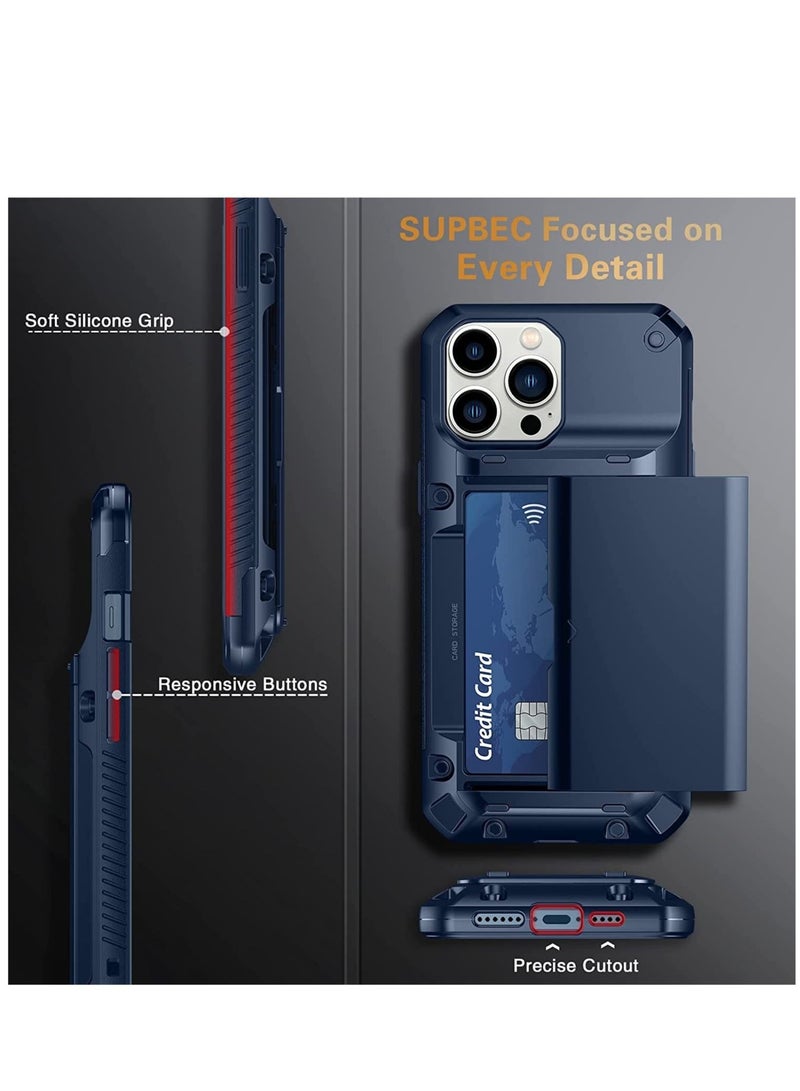 Captaintech Compatible with iPhone 13 Pro Max Case Protective Wallet Cover with Screen Protector x2 Semi Auto Hidden Card Slot Military Grade Drop Protection iPhone 13 Pro Max Case with Card Holder 6.7" - Image 3