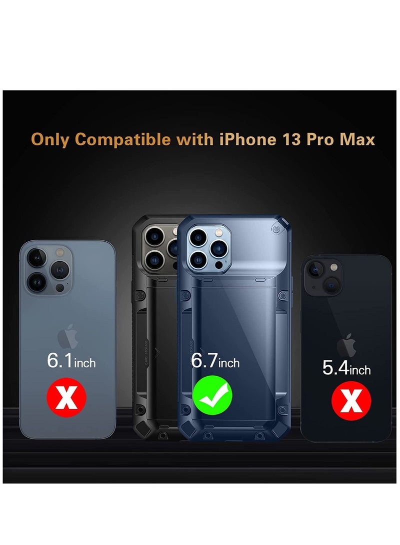 Captaintech Compatible with iPhone 13 Pro Max Case Protective Wallet Cover with Screen Protector x2 Semi Auto Hidden Card Slot Military Grade Drop Protection iPhone 13 Pro Max Case with Card Holder 6.7" - Image 4