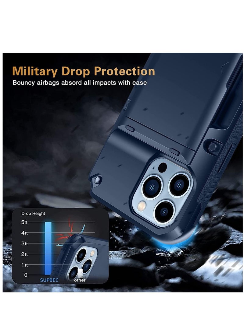 Captaintech Compatible with iPhone 13 Pro Max Case Protective Wallet Cover with Screen Protector x2 Semi Auto Hidden Card Slot Military Grade Drop Protection iPhone 13 Pro Max Case with Card Holder 6.7" - Image 2