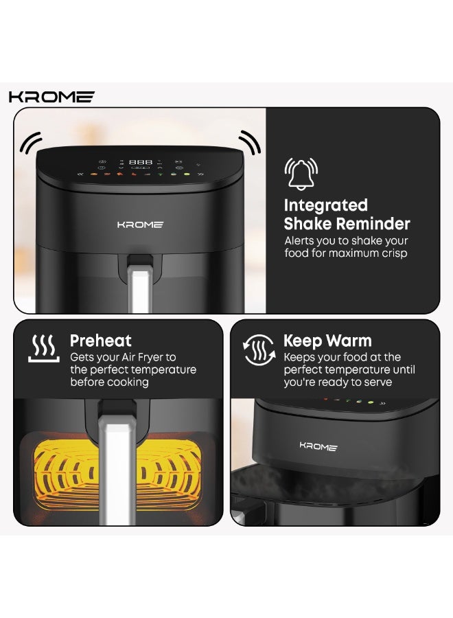 KROME 7.2L Air Fryer With Transparent Viewing Window | 8 Preset Menus | 60–200°C Adjustable Temperature Control | Internal Light | Touch Control Panel | Keep Warm Function | Shake Reminder- 7.2 L 2000 W KR-AF72DD black - Image 3