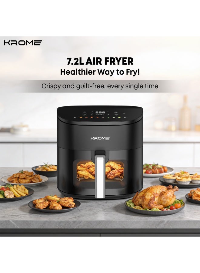 KROME 7.2L Air Fryer With Transparent Viewing Window | 8 Preset Menus | 60–200°C Adjustable Temperature Control | Internal Light | Touch Control Panel | Keep Warm Function | Shake Reminder- 7.2 L 2000 W KR-AF72DD black - Image 2