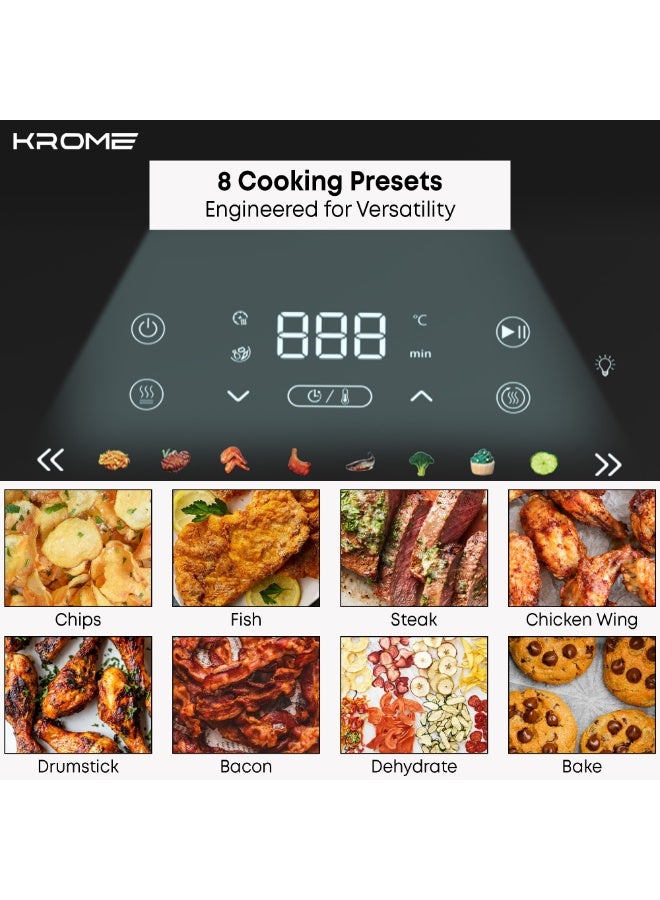 KROME 7.2L Air Fryer With Transparent Viewing Window | 8 Preset Menus | 60–200°C Adjustable Temperature Control | Internal Light | Touch Control Panel | Keep Warm Function | Shake Reminder- 7.2 L 2000 W KR-AF72DD black - Image 5