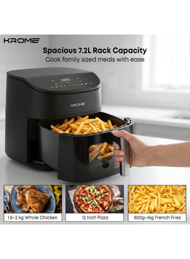 KROME 7.2L Air Fryer With Transparent Viewing Window | 8 Preset Menus | 60–200°C Adjustable Temperature Control | Internal Light | Touch Control Panel | Keep Warm Function | Shake Reminder- 7.2 L 2000 W KR-AF72DD black - Image 4